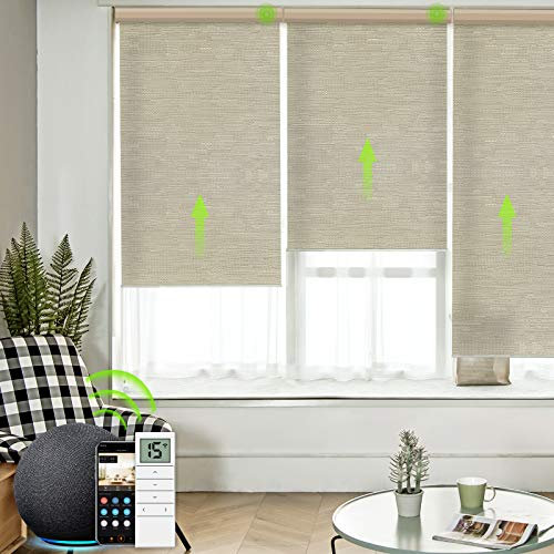 Yoolax Elektrisches Rollo, Smart Sichtschutz Rollo mit Motor & Fernbedienung, Motorisierte Rolladen mit Alexa kompatibel für Home Office, Nach Maß, 50% Verdunkelung, Jacquard Kaffee