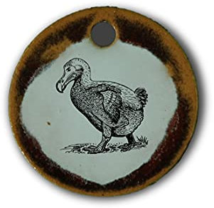 Schöner Keramik-Anhänger „ausgestorbener Vogel Dodo“ in rot marmoriert; Schmuck Kette Kettenanhänger Geschenk Kunsthandwerk Keramik rund Talisman Halskette Aufmerksamkeit Mitbringsel individuell