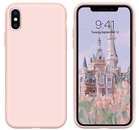 DUEDUE for iPhone XS Silicone Case, for iPhone X Case Shockproof, Slim Liquid Silicone Soft Gel Rubber Shockproof Protective Cover for iPhone X/for iPhone XS 5.8 Inch, Pink
