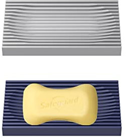 LEEQBCR 2 Stück Silikon-Seifenschale, Seifenschale mit Ablauf, Silikon-Seifenhalter für Baddusche, rutschfester Design-Seifenhalter für Bad und Küchentheke (grau, blau)