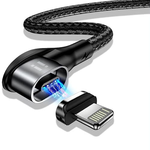 1m 90 Grad PLATINUM Nylon Magnet Schnellladekabel QC 3.0 kompatibel mit iPhone 13 12 Pro Max mini 11 XS XR X 10 8 7 6S 6 Plus 5 SE - 1x Winkel Kabel + 1x Stecker