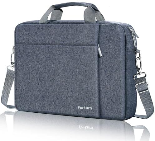 Ferkurn Laptop Bag Case 17 17.3 inch for Women Men, Messenger Briefcase Compatible with Alienware Nitro 5 XPS 17 ThinkPad Legion 5 Inspiron HP Pavilion Asus Acer, Slim Strap Computer Bag, Gray