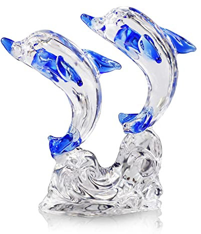 H&D HYALINE & DORA Delfin-Figur, Kristallfigur, Meerestier-Dekoration, Glas, Sammlerstück, für Kinder, Geburtstag, Zuhause, Büro (Blau)