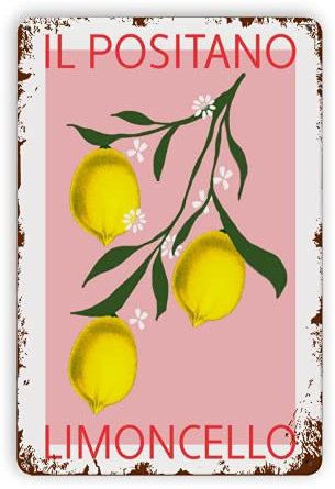Aoevc Lemon Wall Art Positano Poster Italian Lemons Art Bar Wall Decor Metal Signs For Garage Man Cave Metal Tin Signs Vintage 8x12 Inch