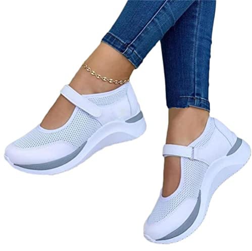 Onsoyours Damen Schuhe Mesh Plateau Freizeitschuhe Walkingschuhe Sommer Turnschuhe Runde Zehen Schuhe Sneaker Outdoor Beiläufige Atmungsaktive Sandalen A Weiß 38 EU