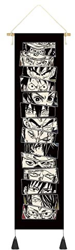 Rollbild mit berühmten Anime & Manga Charakteren | u.a. mit Puma D. Ace, Naruto, Son Goku, Monkey D. Ruffy, Tanjiro Kamado, Piccolo und viele mehr | Kakemono aus Stoff 142x33cm | Inkl. Haken