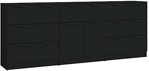 vidaXL Sideboard 3-TLG. Kommode Anrichte Schrank Beistellschrank Mehrzweckschrank Standschrank mit Schubladen Türen Schwarz Holzwerkstoff