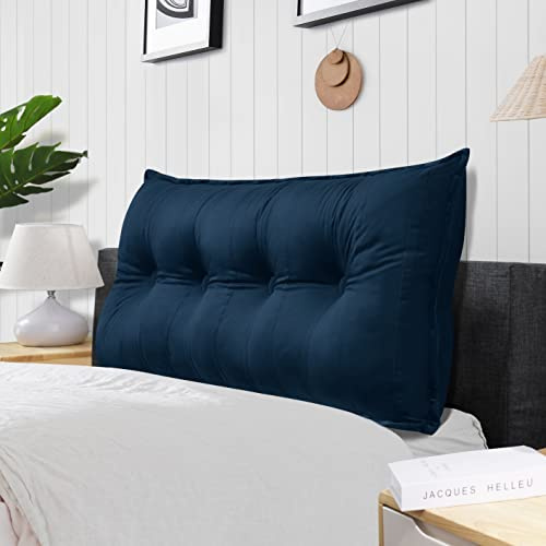 Rucener Groß Lendenkissen Rückenlehne Großes Samt Bücherkissen Lesekissen Lendenkissen Groß Wandkissen Rückenkissen Bett Lesekissen Groß Lesekissen Tiefes Blau 120 cm