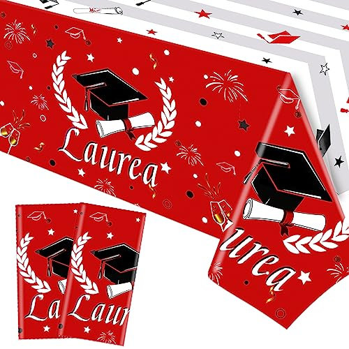 HOWAF 2pz Tovaglia Laurea, Tovaglia Rossa Laurea Tovaglia Rettangolare per Festa di Laurea Tovaglia Laurea Tovaglia Plastificata Decorazioni Laurea Tavolo per Decorazioni Laurea Gadget Laurea