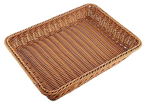 Frefgikty Cesta de almacenamiento de mimbre, cesta de pan, panadería, supermercado, cesta tejida de mesa, alimentos, frutas, verduras, restaurante, cesta de servir, marrón