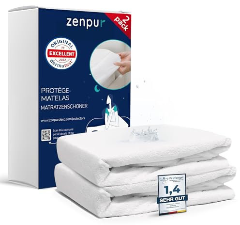 ZenPur protège-Matelas 160 x 200 cm, Lot de 2 - Fabriqué dans l'UE - Certifié Oeko-Tex Standard 100 - en Coton - Imperméable et Durable - Protection et Confort en Un