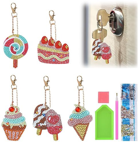 TNSLAND DIY Diamant Peinture porte-clés 5 Ensembles de Kit 5D Diamond Painting Jouet Bricolage Enfant Kits de Loisirs Créatifs Diamond Painting Enfant 6 7 8 9 10 11 12 Ans