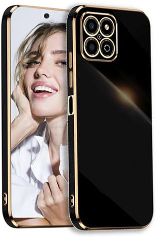 POUHYE Funda para Huawei Honor X8 4G Carcasa Silicona, Protección Cámara Ultra Fina Galvanizado Suave TPU Bumper Resistente Antigolpes Móvil Case para Huawei Honor X8 4G Negro