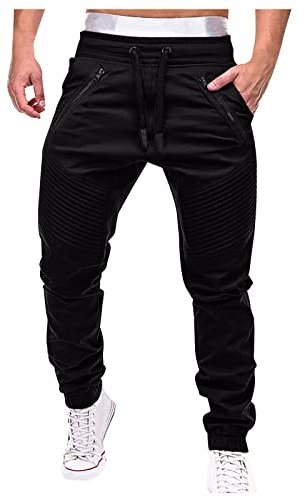 KONG JIMFAN Jogger Trainingshose Herren Gummizug Mit Kordelzug Hausanzug Sport Arbeitshosen Männer MTB Hose Pantalon Schlupfhose Herren Trekkinghose Herren Jogginghose Herren Weiß(Schwarz,M)
