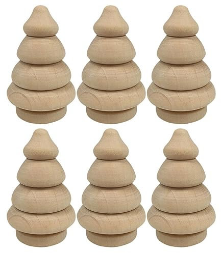 EXCEART 6 Stücke Weihnachten Holzfiguren zum Bemalen Basteln Figurenkegel Mini Holz Weihnachtsbaum Deko Figuren Holzkegel Kleiner Tannenbaum Christbaum Miniatur Ornamente DIY Kinder Bastelset