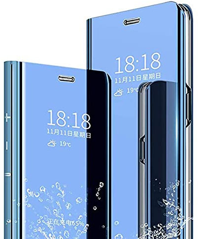 TEYYOS Hülle Geeignet für Xiaomi 13T/Xiaomi 13T Pro, Plating Smart Clear View Case, Luxury Mirror Ultradünne Flip Handyhülle. Blau