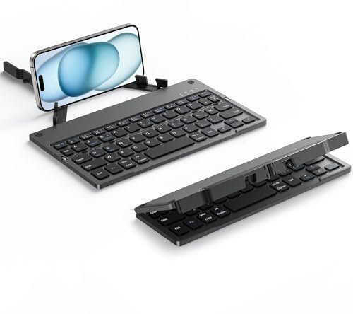 TECURS Teclado Bluetooth Plegable Diseño AZERTY en francés– Mini Teclado inalámbrico de 3 Canales Bluetooth, Teclado Tableta Recargable para Windows/iOS/Android