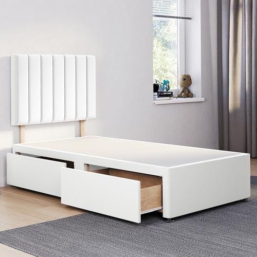 ComfoRest - Sophisticated 3FT Single Bed Base | Spacious Frame with 2 Storage Drawers | Durable Design for Practical Living | Versatile Choice for Contemporary Interiors (White Plush)