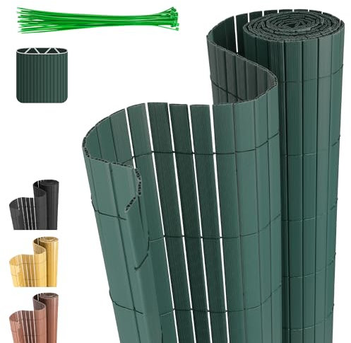 Cecaylie W-Rippenverstärkungen,Grün PVC Sichtschutzmatte Sichtschutzzaun,UV-beständig, schimmelfrei und pflegeleicht,Verstärkt Starke Privatsphäre für Garten Balkon Terrasse(0.8 * 7M)