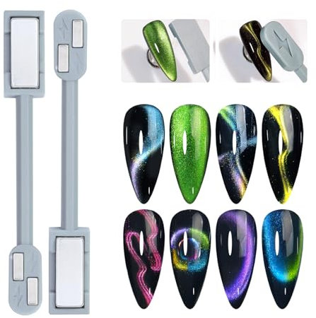 Cat Eye Magnet, 2PCS Cat Eye Gel Nail Polish Magnet Tools Set, Strong Suction Nail Magnet for Nails Square Round Magnet Stick Cat Eye Effect Double Ended Home Salon Nail Art Tools