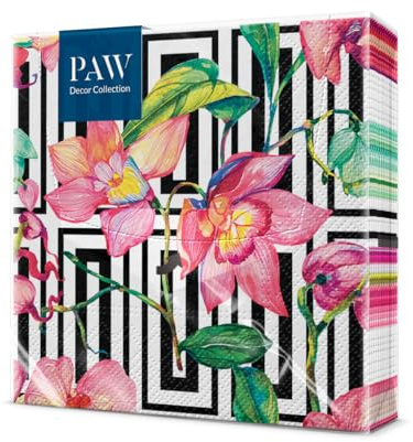 PAW - Servietten 3-lagig (33 x 33 cm) I 20 Stück I Perfekt für Geburtstage, Partys, Hochzeiten, Kommunion und Feiern I Tischdeko Bunte Papierservietten - Bunte Wildblumen-Orchidee I Wildflower Orchid