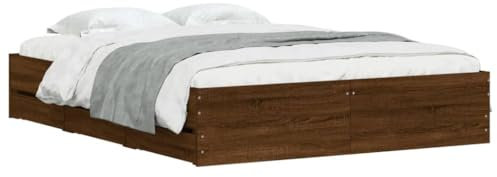 vidaXL Cama con Cajones, Somier de Listones, Armazón Base de Cama, Mueble para Dormitorio, Madera de Ingeniería Marrón Roble 150x200 cm
