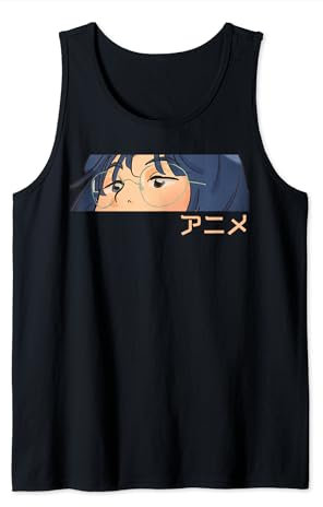 Japanische ästhetische Brille für Mädchen, blaue Anime-Augen Tank Top