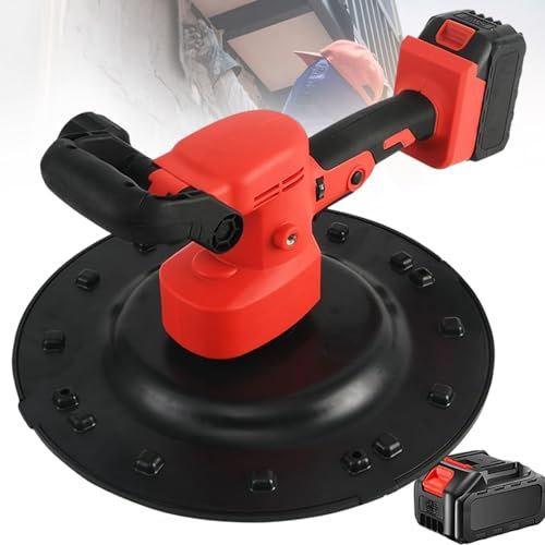 Fablestoryem Levigatrice elettrica per superfici murali in Malta cementizia, cazzuola per Pavimenti in Cemento, Design a Due Manici, Regolazione a 6 velocità, con 4 Tipi di Dischi abrasivi,1Battery
