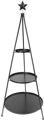 FRANK FLECHTWAREN Etagere Weihnachtsbaum, Metall, mattschwarz Ø 55 x 141 cm, 3 Ablageböden vielseitig einsetzbar druch entnehmbare Sternenspitze, wiederverwendbar, Elegantes Design