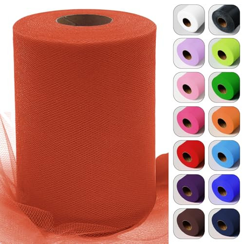 Rouleaux de tissu en tulle orange rouille de 15,2 cm x 91,4 m pour jupe tutu d'Halloween, emballage cadeau, mariage, fête prénatale, décorations de fête, loisirs créatifs