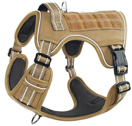 HEELE Hundegeschirr, Metall Taktisches Geschirr, Taktische Hundeweste, Service Hundegeschirr, MOLLE Sicherheitsgeschirr, Brustgeschirre für Hunde, Laufgeschirre für Hunde, Braun, L