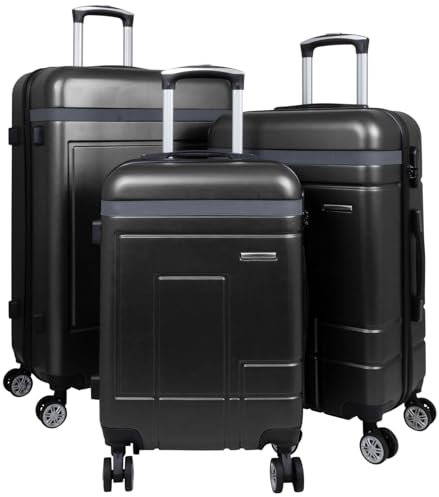 Trendyshop365 Kofferset 3-teilig Hartschale Genf Trolley Zahlenschloss 4 Rollen Schwarz