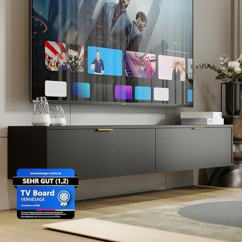 TV-Board Senna (Schwarz, S175) – Fernseh-Lowboard & Schrank mit Kabelmanagement – Sideboard für Wohnzimmer | TV-Tisch, Kommode, Fernseh-Regal | Modern Living Room Cabinet
