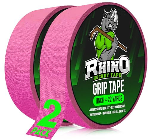Rhino Grip Tape Premium Pink Hockey Tape – Field Hockey and Lacrosse - Heavy-Duty Cloth Tape Easy Tear by Hand, Strong Grip – Also Great as Gaffer-Style Utility Tape (Pink)