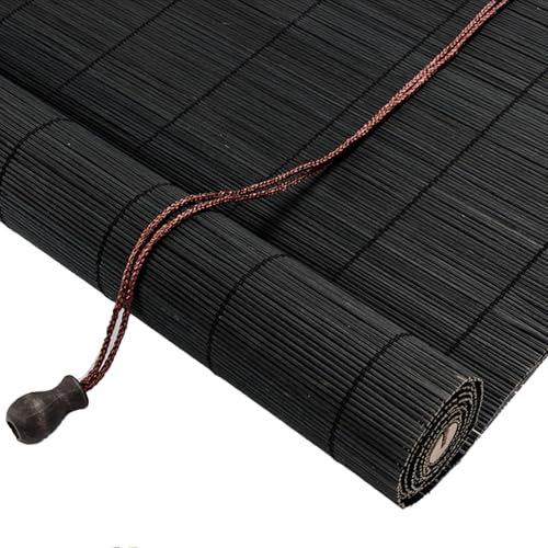 Retro Bamboo Blinds Black Roller Blinds For Windows Natural Privacy Bamboo Roll Up Blinds Roman Roller Shades With Lift Decorative Curtain Anti UV Partition Custom Size