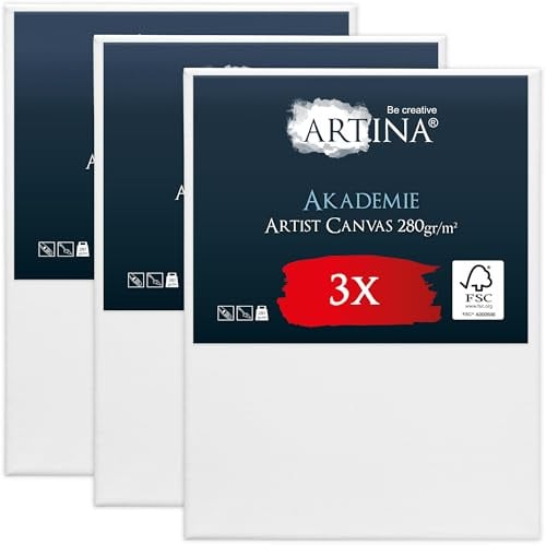 Keilrahmen Leinwand zum Bemalen 70x100 cm – Artina FSC® 3er Set bespannte Keilrahmen Leinwände zum malen für Acrylfarben Canvas 100% Baumwolle – Acryl Leinwand Rahmen