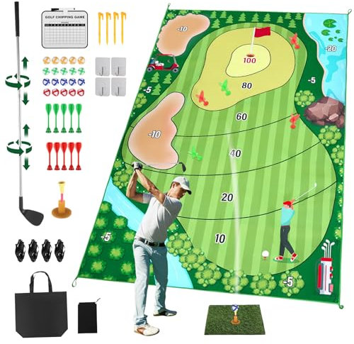 Golfspiel -Set, Golf-Trainingsmatte mit Golfbällen,Golf Chipping Spiel 20 Golfbällen und 10 Darts für Zuhause Outdoor Kinder Erwachsene, Golf-Trainingshilfe-Ausrüstung für Golfliebhaber und Anfänger
