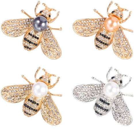 4 Stück Bienen Brosche Gold Damen Anstecknadeln für Damen Strass Perle Bienen Brosche Pins Elegante Statement Brosche Biene Dekoration für Bastelprojekte Geburtstagsfeier