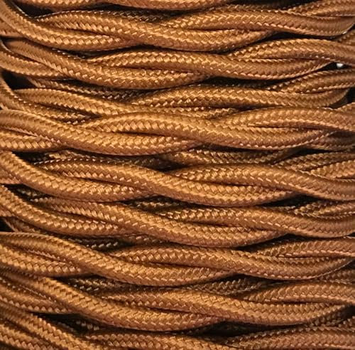 Cable textil trenzado de 5m en color oro viejo, ideal para iluminación decorativa y conexiones eléctricas.