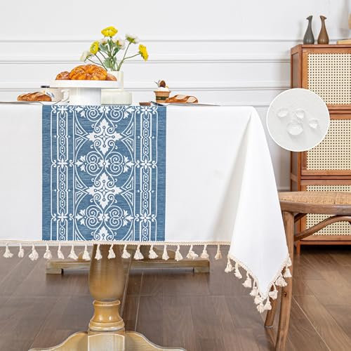 MYSKY HOME Wasserabweisende Tischdecken 140 x 240 cm Tischdecke Rechteckig Abwaschbare Leinenoptik Tischtuch Gartentischdecke Table Cloth für Outdoor, Hochzeiten, Geburtstag
