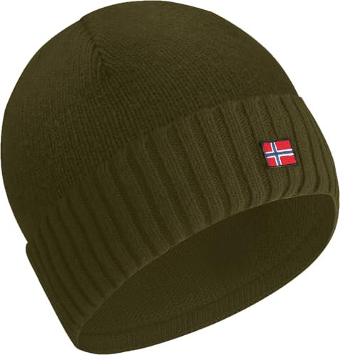 ACE Norway Winter-Mütze aus Schaf-Wolle - warme Strickmütze für Damen & Herren - weiche Wollmütze für Erwachsene - Dunkelgrün