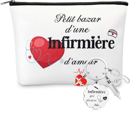 Xuniea Cadeaux pour Infirmière Qui Déchire 1 Trousse de Toilette 1 Porte-Clés Infirmière avec Cœur Stéthoscope Seringue Petit Bazar Idées Cadeaux pour Collègues Femmes