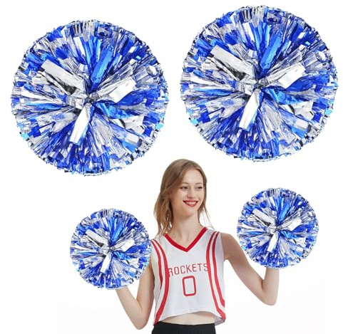 arrderly 2 Stück Metallfolie Cheer Ball Set, Cheerleading Pom Poms mit Fingerfreundlichem Ring, Hell Metallic, Cheerleader Pompons, Geeignet für Bühnenauftritte, Cheerleading, Tanz