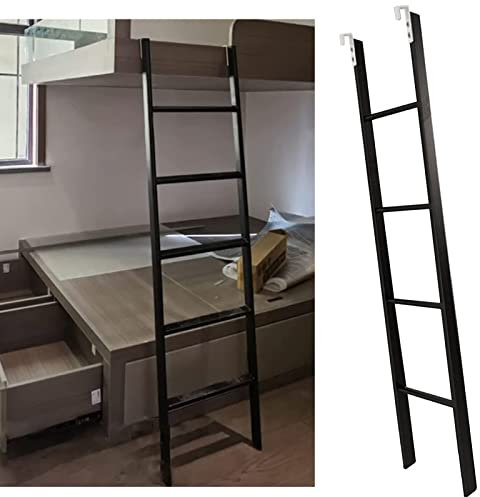 Universal Bunk Bed Ladder with Hooks, Black Adjustable Metal Camper Bunk Ladders, Interior Floor-Standing Dormitory Twin Climb Ladder