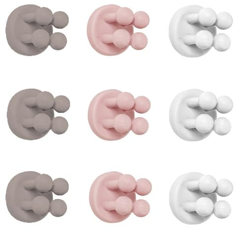 TECBULL® Funny Hooks Zahnbürstenhalter, Rasierer Halter Dusche, Halterung ohne Bohren, Zahnbürstenhalterung selbstklebendd (9X Graubraun/Rosa/Grauweiß)