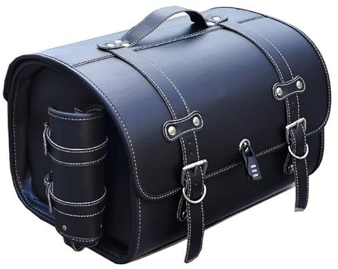 PUBIBD Motorrad Hecktasche für Triumph Rocket III Roadster 2010-2019, 33L Leder wasserdichte Retro Motorrad Pannier Satteltasche Reisetasche, Schwarz