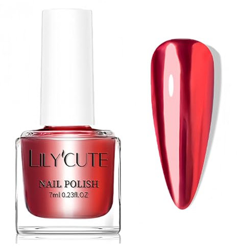 Metallic Nail Polish - Red Metal Nail Varnish - Mirror Effect Red 3D Chrome Nail Varnish - Quick Drying & Long Lasting Nail Varnish - No UV Needed Holographic Nail Polish for Women DIY Manicure