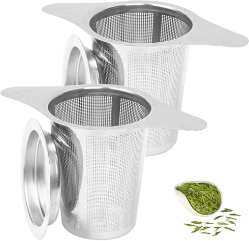 Filtro de té, colador de té de acero inoxidable 304, con tapa, infusor de té de mango ancho, para teteras, tazas, tazas para preparar té empapado, colador de té suelto, infusor de té para té suelto (2