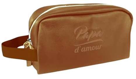 Trousse de Toilette Papa d'amour en Similicuir, 22 x 10 x 12 cm, Marron