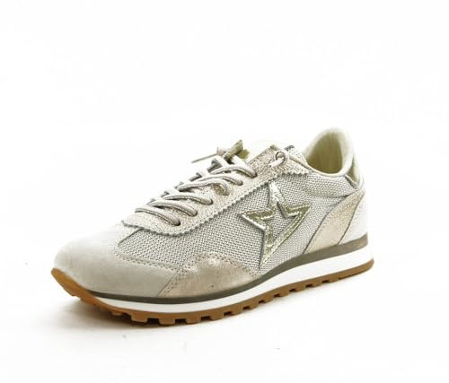 Cetti - Zapatilla Sneakers Deportiva Casual,de Piel y Tela,cordón elástico,Estrella,Suela con Tacos,Vintage, para: Mujer Color: Champagne Talla:41